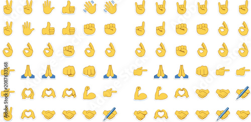 Bild auf Leinwand Vector illustration set of yellow hand emoji stickers showing various gestures l
