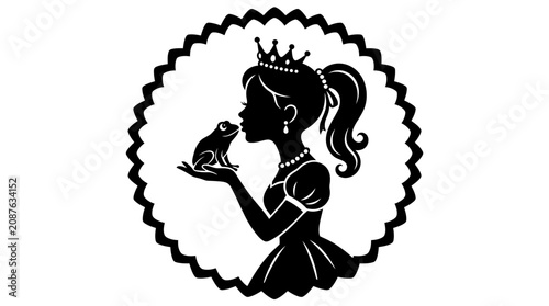 Bild auf Leinwand Princess Kissing a Frog Prince Fairytale Silhouette Vector Illustration
