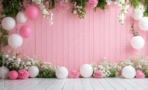 Sweet pink wooden fence texture decorated for a garden party