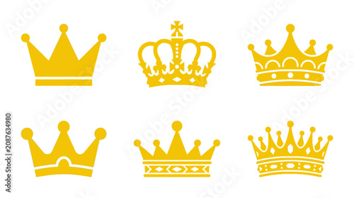 Konstfotografi Set of yellow crown icons representing royalty and luxury success concepts