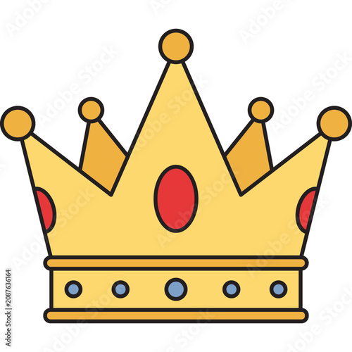 Gold royal crown with red jewels vector illustration