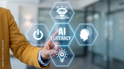 Ai literacy concept. Digital knowledge, artificial intelligence literacy understanding and education awareness. New