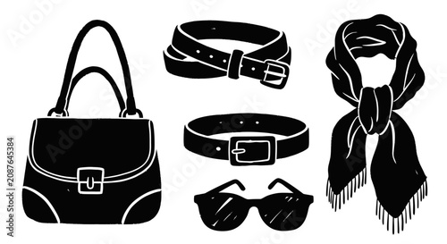 Cuadro en lienzo Fashion Accessories Collection - Handbag, Belts, Scarf, and Sunglasses