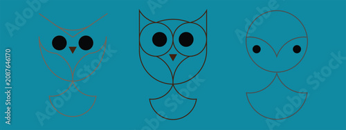 Collection of minimalist owl logo designs created with elegant geometric line art and simple outline shapes. Featuring three unique owl concepts with clean black and brown strokes, this modern vector 