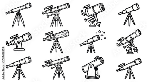 Fotografía Collection of various telescope designs for astronomical observation and stargazing