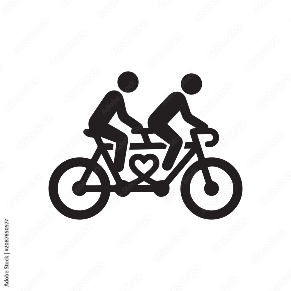 Obraz premium Silhouette Icon of Two People Riding a Tandem Bicycle with a Heart