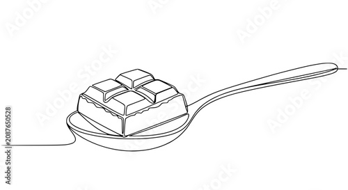 Cuadro en lienzo Minimalist Chocolate Bar Piece on Spoon Line Art Drawing