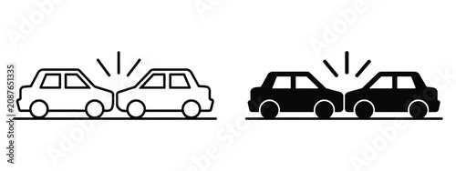 Cuadro en lienzo Car Crash Icons in Line and Fill Styles for Traffic Accident, Road Safety, Insur
