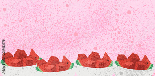 Foto diced watermelon chunks placed along the bottom pink edge