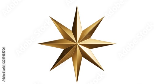 Golden eight pointed star ornament isolated on white background