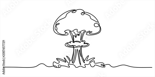 Fotografie Continuous single line drawing of a mushroom cloud explosion representing a nucl