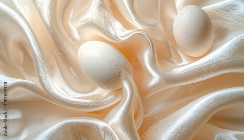 Eggs rest on smooth flowing fabric