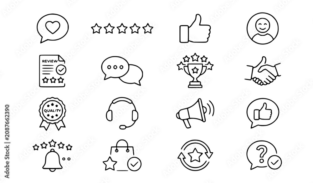 Fototapeta premium Positive Customer Feedback Outline Icon Set
