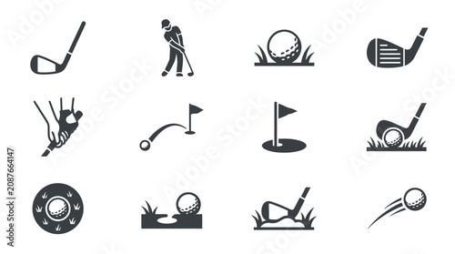 Cuadro en lienzo Golf icons and golfing sport symbols.