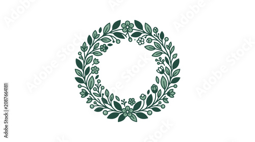 Tableau sur toile Green leafy wreath made of leaves.