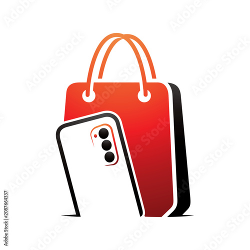Modern Shopping Bag and Smartphone Vector Logo Design