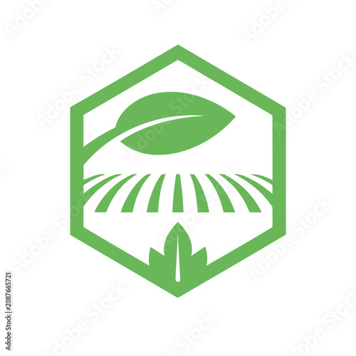 Green hexagon with leaf and field icon