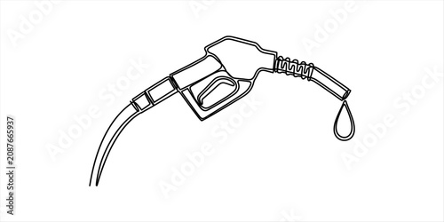 Bild auf Leinwand Black outline icon of a gas pump nozzle with a single drop of fuel liquid drippi