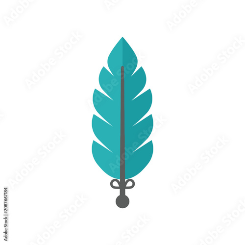 Quadro su tela Stylized green feather icon with a dark quill and tied ribbon, representing writ