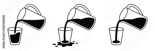 Pouring Water Line Art Vector Featuring Jug to Glass Flow in Three Stages for Hydration, Wellness, and Minimal Design