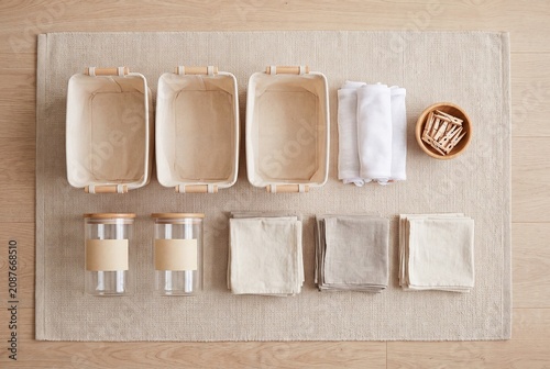 Minimalist Home Organization with Fabric Baskets and Linen Napkins