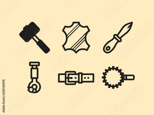 Canvas Print Leathercraft tools icons on light background