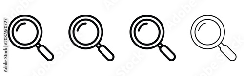 Magnifying Glass Icons in Black Linear Style with Editable Vector Symbols for Search, Zoom, Inspection, and Web Applications