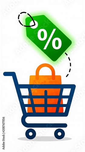 Shopping cart with retail bag and discount tag.
