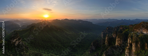 Aerial View of Zhangjiajie National Forest Park at Sunrise, Hunan Province, China