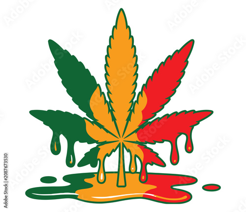 Marijuana Leaf Vector Featuring Rasta Color Palette with Dripping Paint Style for Creative Artwork and Poster Design