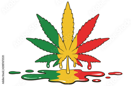 Marijuana Leaf Vector Illustration with Rasta Colors and Dripping Paint Effect for Artistic, Cultural, and Graphic Design