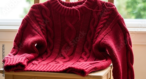 Red velvet fabric draped elegantly on wooden surface.