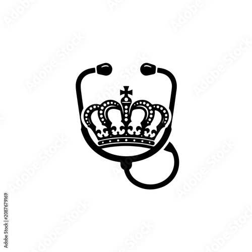 A creative stethoscope icon featuring artistic crown-shaped details, symbolizing the guardian of health and storytelling in medicine, isolated black and white vector design.
 