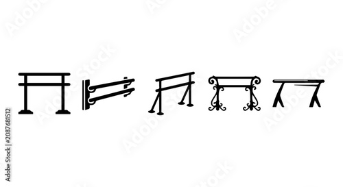 Foto Set of 6 Black Silhouette Archways and Gates, Vector Icons for Architecture and