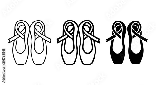 Ballet Slippers Vector Icons, Pointe Shoes Graphics, Dance Footwear Illustrations, Elegant Black and White