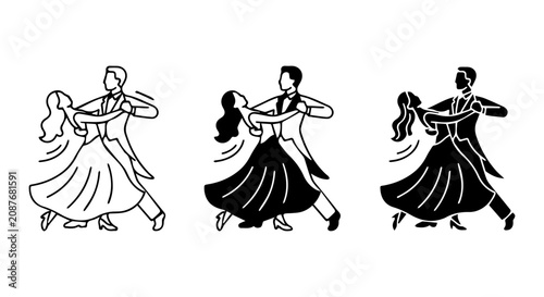 Elegant Ballroom Dancers Vector Set, Classic Couple Dancing Silhouette, Formal Event Illustration