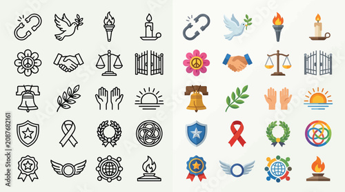 Fotografie Collection of Icons Representing Peace, Justice, Unity, and Remembrance