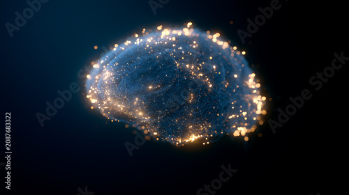 Abstract Glowing Brain in Dark Space Representing Artificial Intelligence, Data, and Network Communication Concept