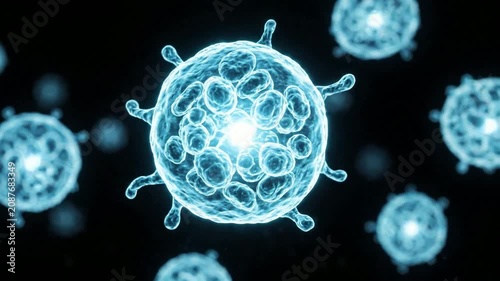 Microscopic View of Viruses and Microorganisms in Motion.