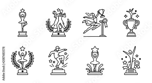 Dance and Sports Trophies Vector Icons, Award and Achievement Symbols, Celebration and Victory Graphics