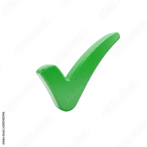 Green 3d check mark icon for business and task completion isolated on transparent background