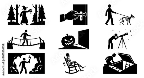 Foto Creepy narrative horror scenes and spooky encounter silhouettes.