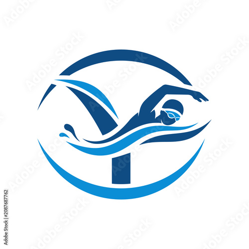 Modern Letter Y Swimming Athlete Vector Logo Design
