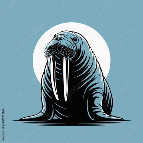 Canvas Print Large Walrus with Long Tusks Portrait.