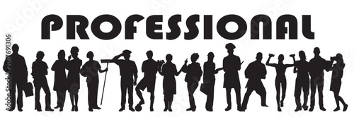 set of silhouettes of occupation people different professional