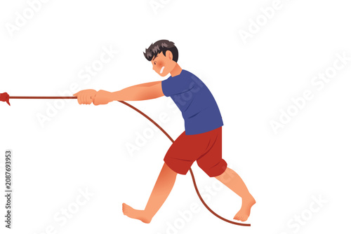 Принти на полотні Young man pulling rope with effort fitness training