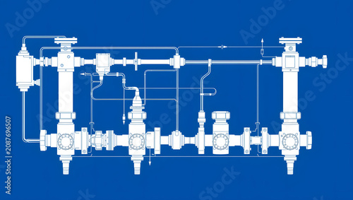 Technical Blueprint of Complex Fluid Control Schematic: Piping and Valves