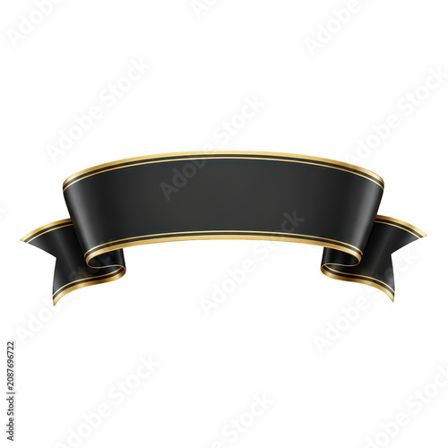 Black and gold vintage ribbon banner for text isolated on transparent background