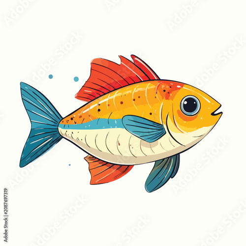 Colorful hand drawn cartoon fish illustration.