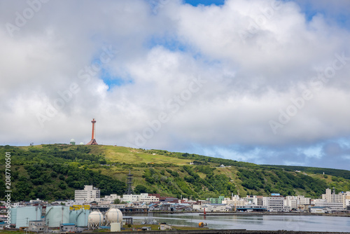 View of Rumoi Port and cityscape in Hokkaido, Japan